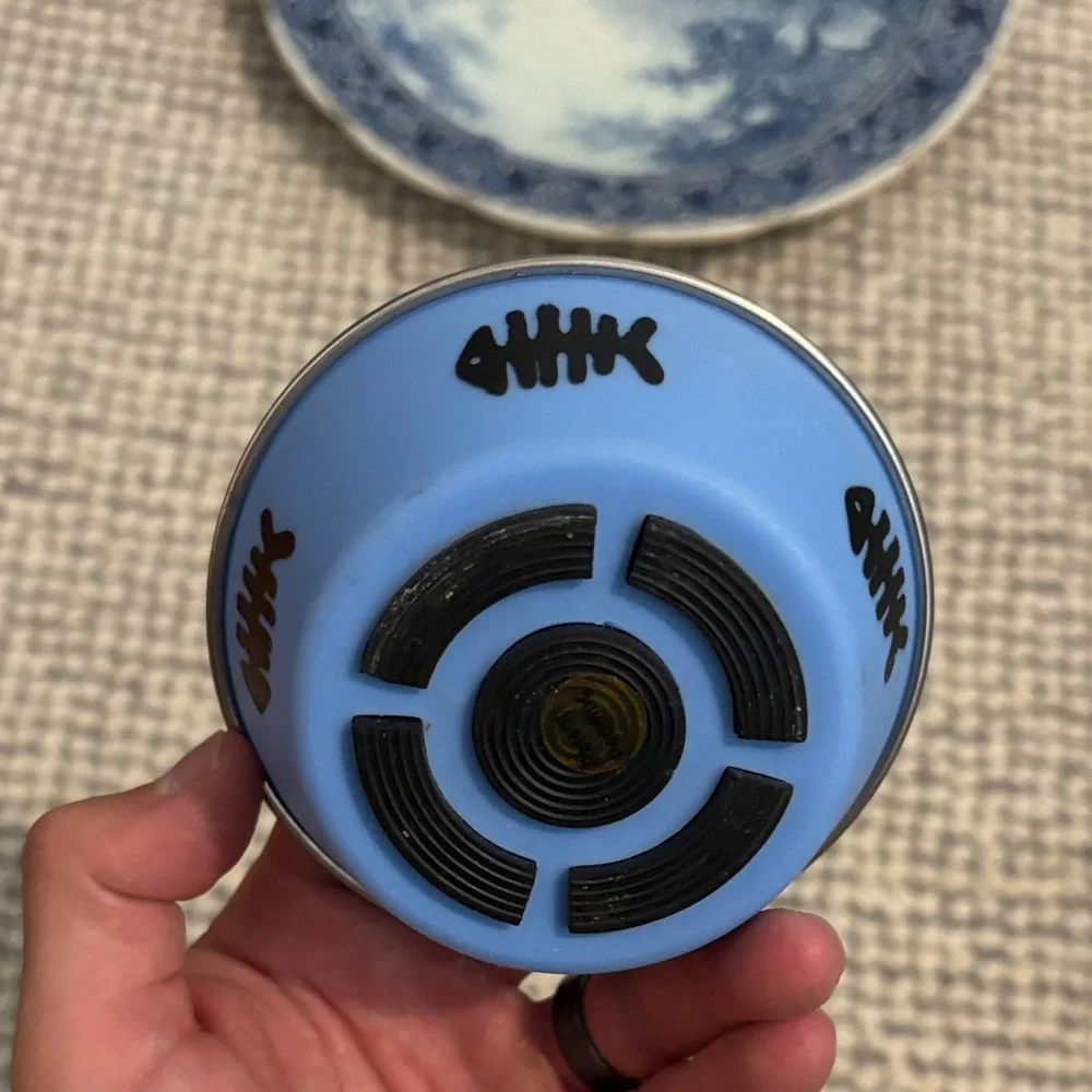 Blue and Silver Pet Bowl with Fish Design